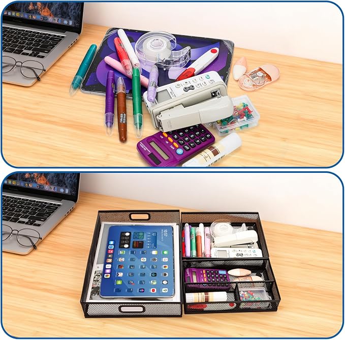 Noamus 3 Pack Office Drawer Organizer, Desk Drawer Divider Tray, Metal Mesh - Image 4