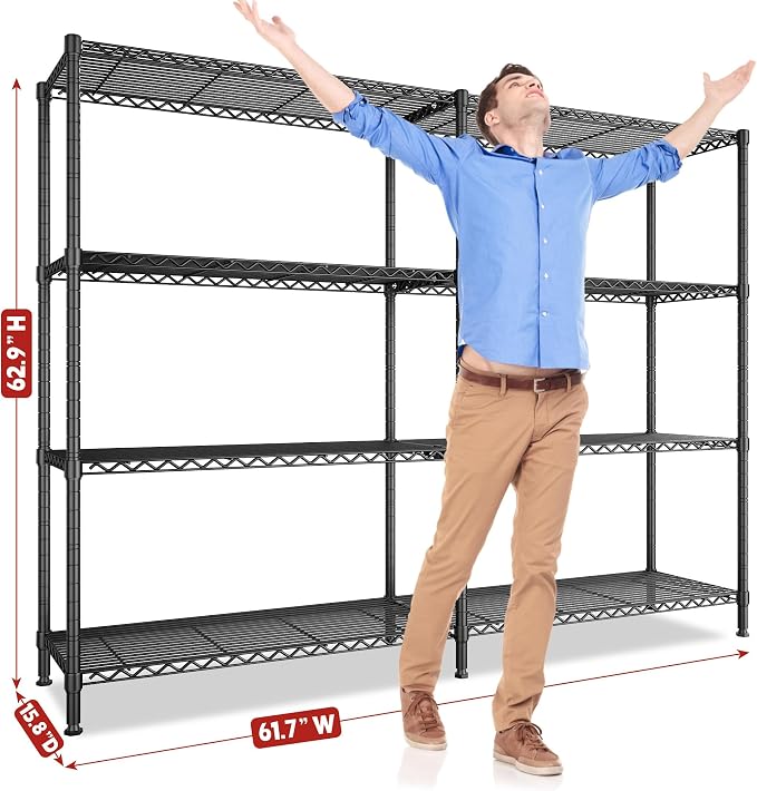 REIBII 61.7''W Storage Shelves Load 1220LBS Wire Shelving Unit 4 Tier Metal - Image 3