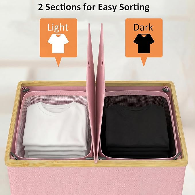 efluky Laundry Hamper with Lid, Double Laundry Basket with 2 Removable Bags - Image 6
