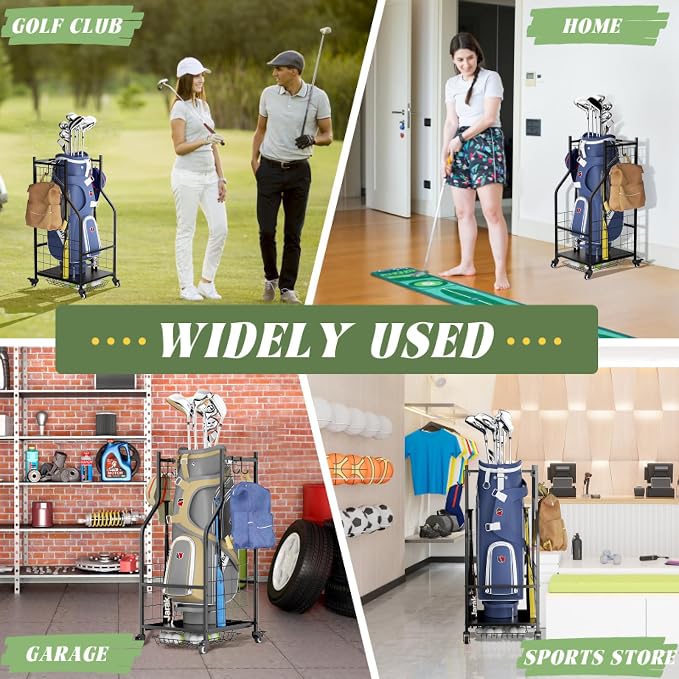 Golf Organizer for Garage, 3 Bag Golf Bag Holder Stand - Image 4