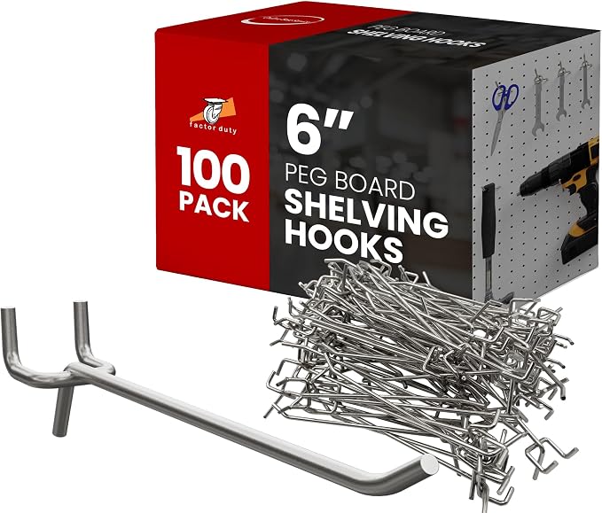 100 Pack PEG Board Pegboard Shelving Hooks 6" Length Wholesale Lot by FactorDuty