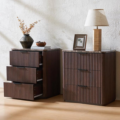 Fluted Nightstand Set of 2, Engineered Wood Bedside Table - Image 8