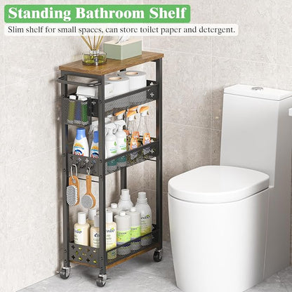 4 Tier Slim Rolling Storage Cart, Laundry Room Cart on Wheels, Small Metal - Image 6