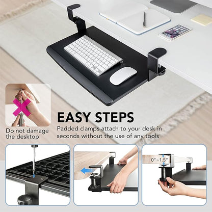 EHO Prime Desk Clamp Keyboard Tray, Under Desk Sliding Retractable Drawer - Image 2