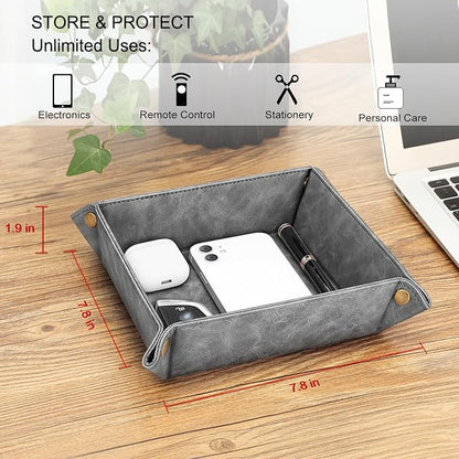 SITHON Valet Tray Desktop Storage Organizer – Premium PU Leather Catchall - Image 3