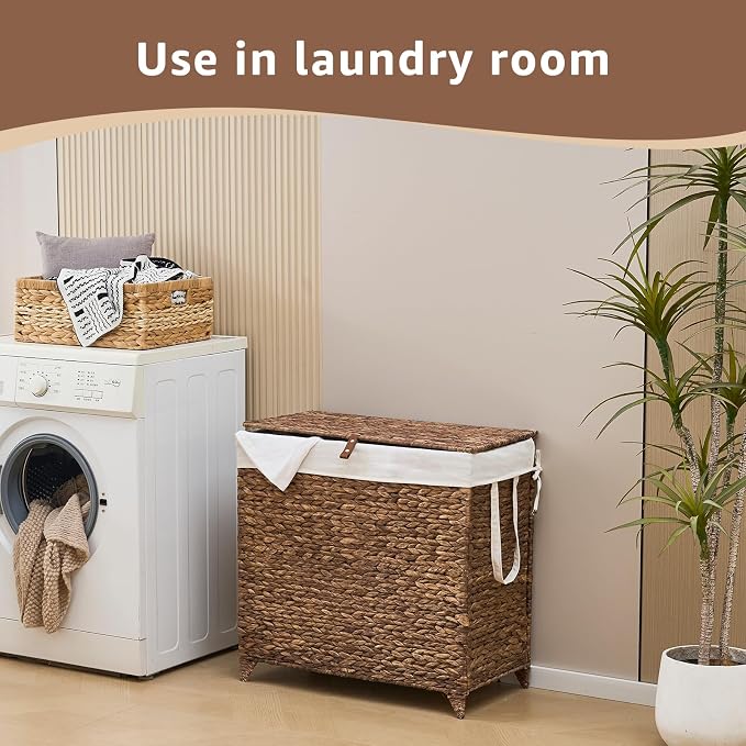 Laundry Hamper with Lid and Removable Liner Bag, Handwoven Natural Hyacinth - Image 6