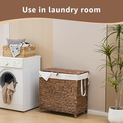 Laundry Hamper with Lid and Removable Liner Bag, Handwoven Natural Hyacinth - Image 6