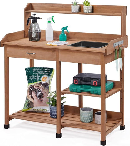 Yaheetech Potting Bench Outdoor Garden Work Bench Station Planting Solid Wood by Unknown