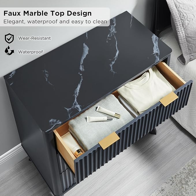 T4TREAM Fluted 3 Drawer Dresser, Curved Profile Design, Wood Drawer Organizer - Image 4