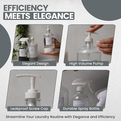 Glass Laundry Dispenser Set w/Silicone Base, 2x 34 oz & 1x 17 oz Pump Dispensers - Image 7