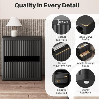 Dripex Fluted Nightstand with 2 Drawers, Large Wide Wood Night Stand Bedside - Image 4