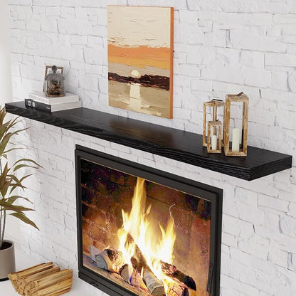 Fun Memories 72 Inch Floating Shelves Black, 72 x 9.3 Rustic Wooden Fireplace - Image 2