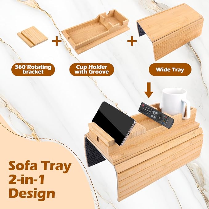 13.4" x 4.6" Couch Armrest Table, Foldable Bamboo Tray - Image 4