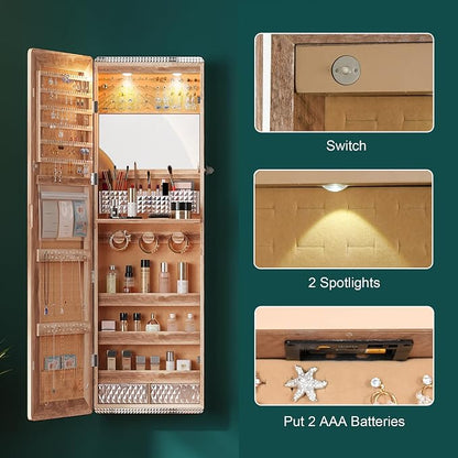 HNEBC LED Mirror Jewelry Cabinet, 47.2" Wall Mounted Jewelry Organizer - Image 9