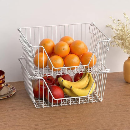 Stackable Wire Metal Baskets Cabinet Organizer Sturdy Metal Wire Pantry Freezer - Image 2