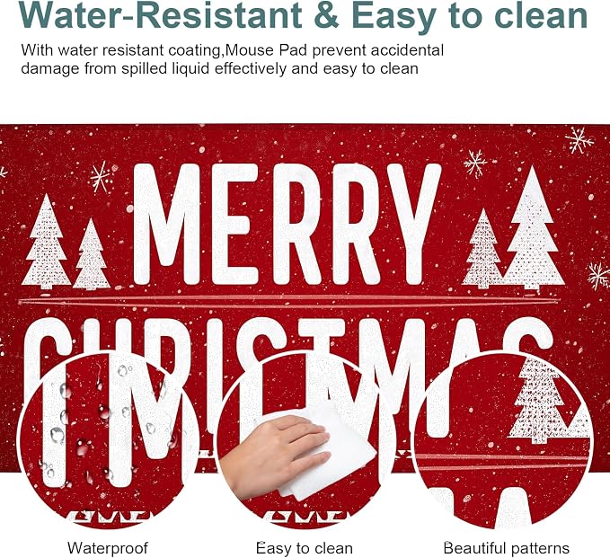 Merry Christmas Gaming Mouse Pad 31.5"x11.8"Desk Mat Anti-Slip Rubber Base & - Image 4