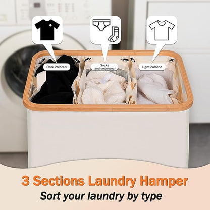 efluky Laundry Hamper with Lid, Trio Laundry Hamper with 3 Removable Bags - Image 4