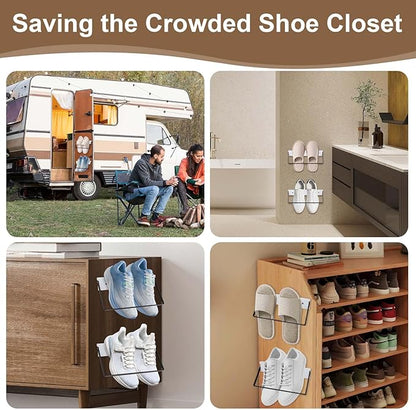 2-Pack Wall Mounted Shoe Rack, Wooden & Metal Foldable Shoe Rack - Image 3