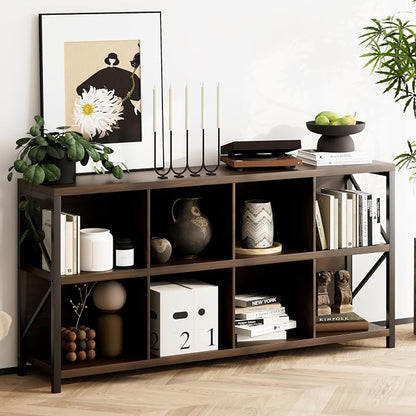 otlectics 2-Tier Bookcase with 8 Cubes, 63 Inch Industrial Horizontal Bookshelf by otlecties