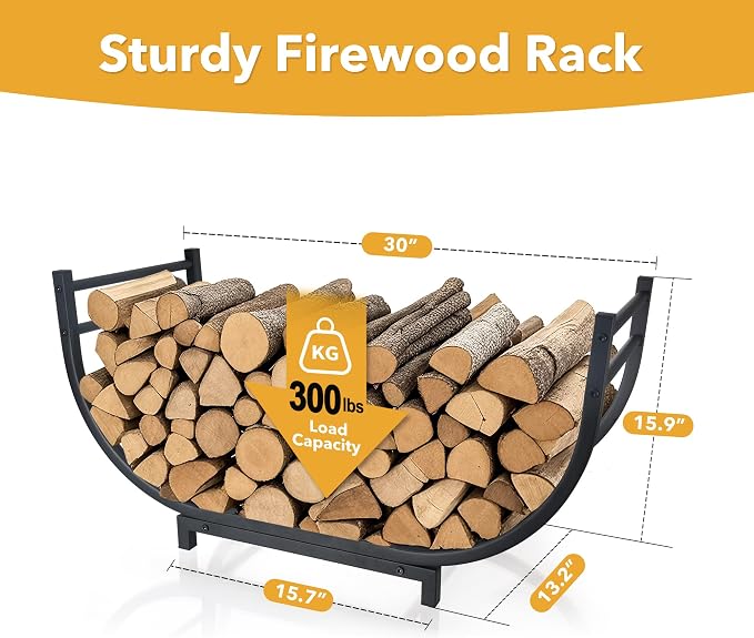 facka 30 Inch Firewood Rack Outdoor Metal Wood Rack | Iron Fire Log Stacker - Image 6