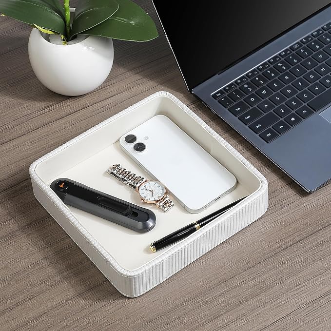 PU Leather Valet Tray Organizer, Small Nightstand Organizer Bedside Desktop - Image 3