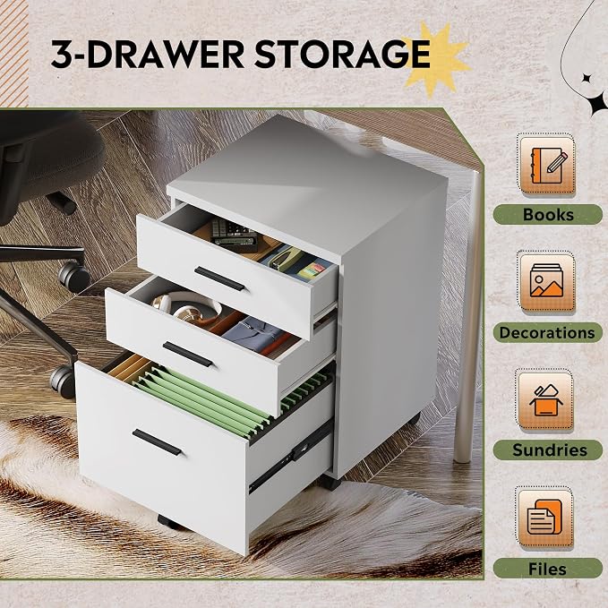 DEVAISE 3 Drawer File Cabinet for Home Office, Wood Under Desk Filing Cabinet - Image 4