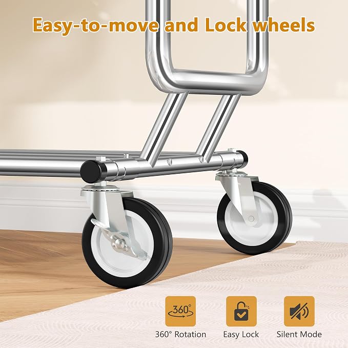 Heavy Duty Clothes Rack with Metal Basket, 720 LBS Rolling Double Rod Garment - Image 5