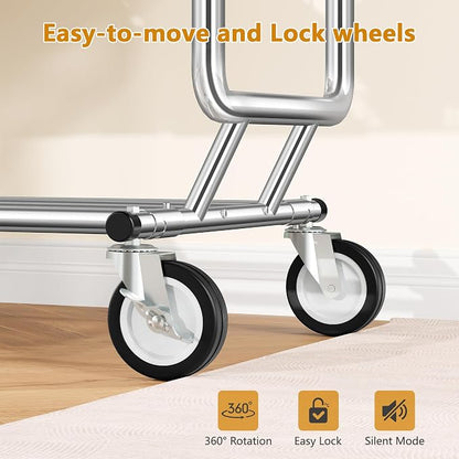 Heavy Duty Clothes Rack with Metal Basket, 720 LBS Rolling Double Rod Garment - Image 5