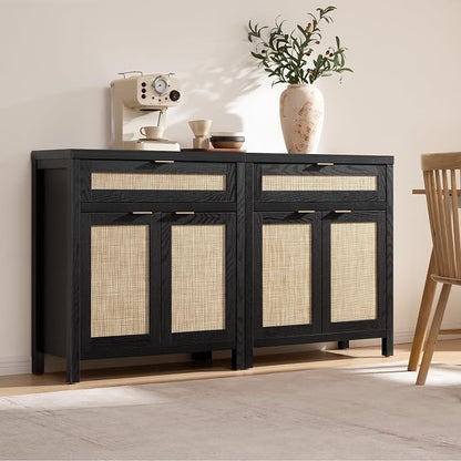 SICOTAS Sideboard Buffet Storage Cabinet, Rattan Accent Cabinet - Image 3