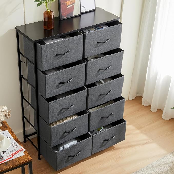 DUMOS 10 Drawer Dresser for Bedroom, Storage Organizer Chest of Drawers | Wide - Image 7