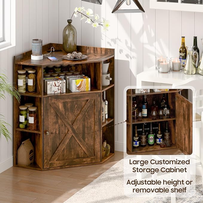 Corner Storage Cabinet, Farmhouse Corner Bookshelf - Image 7