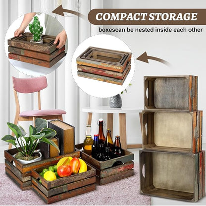Barydat Set of 5 Wood Crates for Display Decorative Nesting Wooden Crate Storage - Image 4