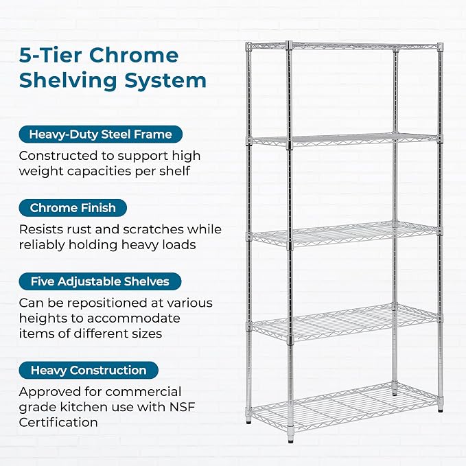 Honey-Can-Do 5-Tier Rolling Chrome Wire Shelf, 350 lb/Shelf, 750 lb total on - Image 5