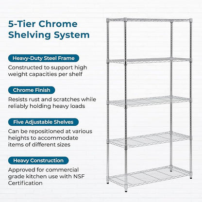 Honey-Can-Do 5-Tier Rolling Chrome Wire Shelf, 350 lb/Shelf, 750 lb total on - Image 5