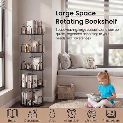 4 Tier Rotating Bookshelf, 360° Spinning Bookshelf Tower, Narrow Corner Book - Image 5