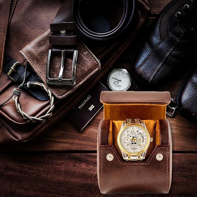 MR.OKAY Single Watch Travel Case- Classic Leather Watch Case - Image 3