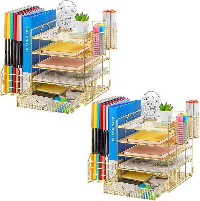 Marbrasse Desk Organizer with File Holder, 5-Tier Paper Letter Tray Organizer by Marbrasse