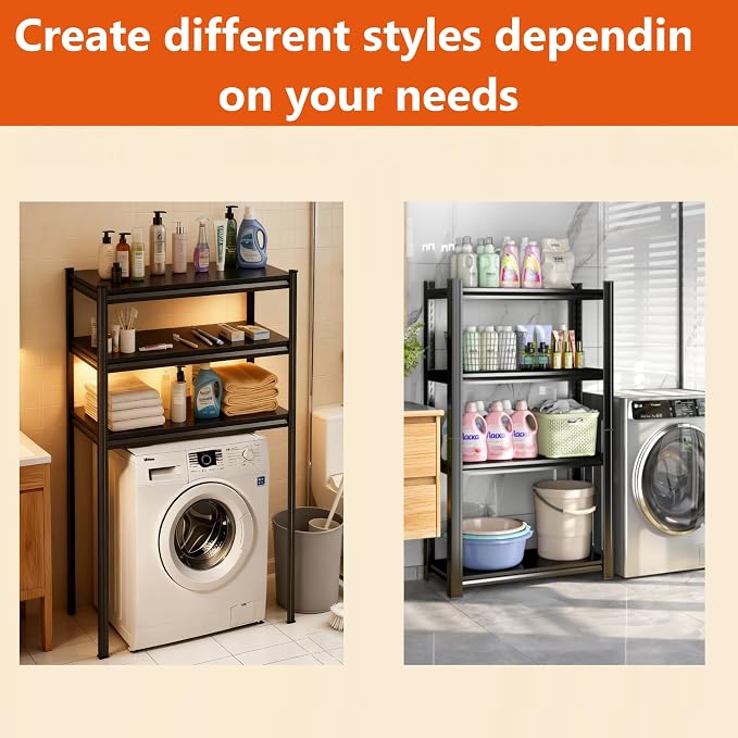 Height-Adjustable Bathroom & Laundry Storage Shelf, 3-Tier Metal Organizer Rack - Image 5