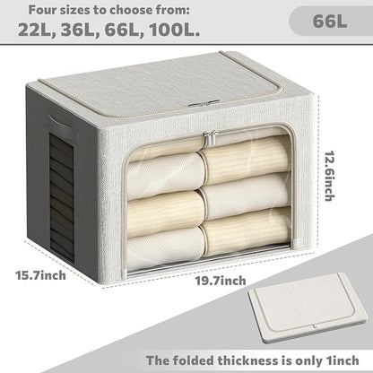 FHSQX 2 Pack Clear Window Storage Bins Large Stackable Linen Fabric Storage - Image 3