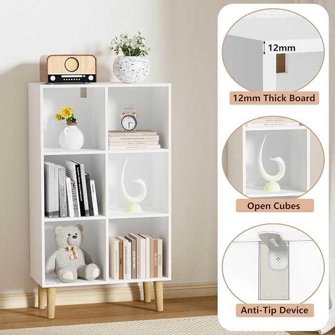 6 Cube Bookcase, Wooden Book Shelf Cube Storage Organizer - Image 4