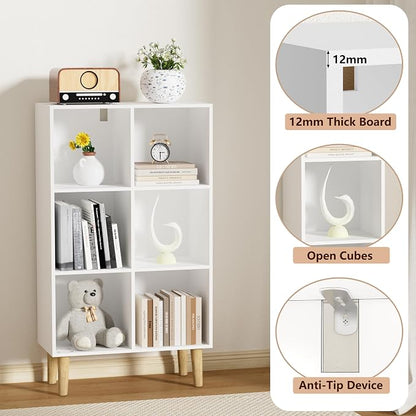 6 Cube Bookcase, Wooden Book Shelf Cube Storage Organizer - Image 4