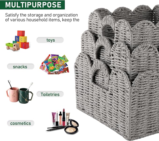 OIAHOMY Scalloped Wicker Baskets, Hand-woven Storage Baskets - Image 4