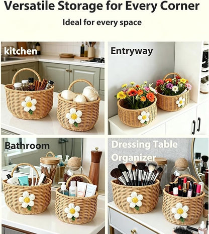 2 Pack Wall Hanging Rattan Baskets, Hand-Woven Storage Basket, Small Wall - Image 6