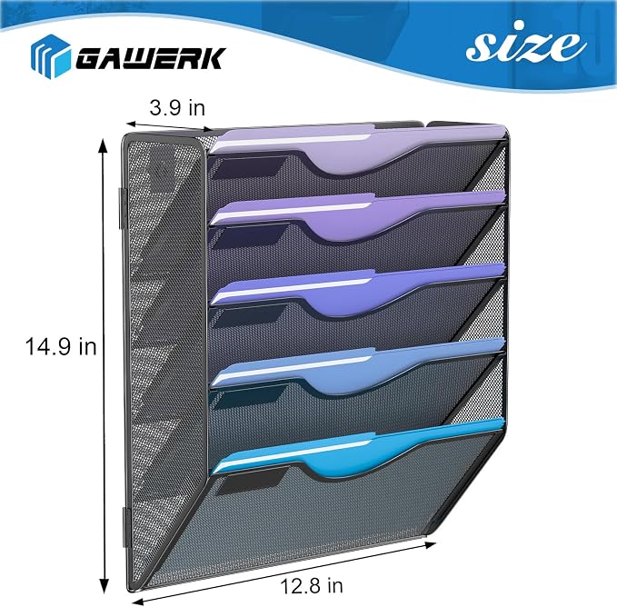 5 Tier Hanging Wall File Organizer, Mesh Mail Paper Orgnization Hanging File - Image 2