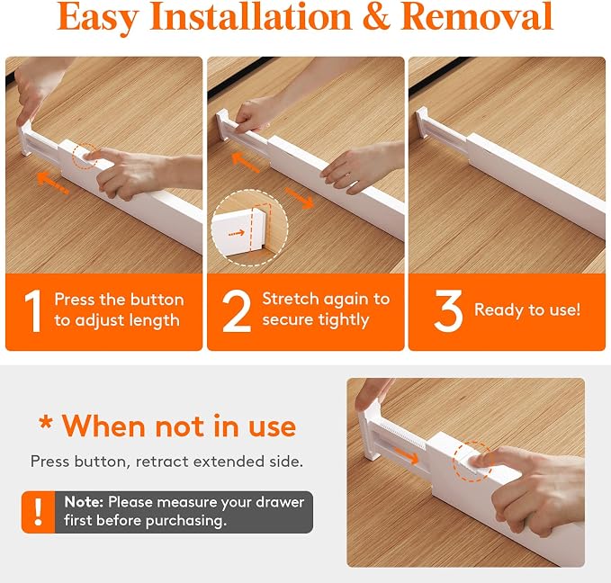 Lifewit 8 Pack Kitchen Drawer Dividers 2.36" High, Plastic Expandable - Image 4