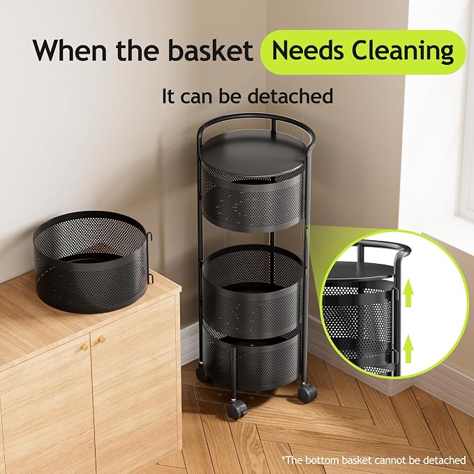 JAQ No Assembly Rotating Kitchen Storage Rack, 4-Tier Metal Basket Organizer - Image 7