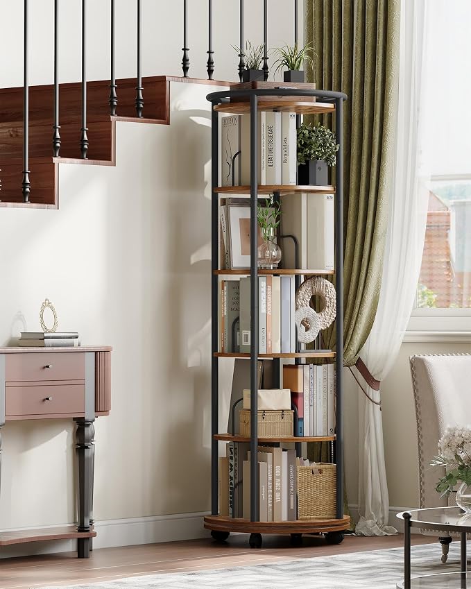Hzuaneri Rotating Bookshelf, 360° Spinning Bookshelf Tower, Round Book Shelf | - Image 3