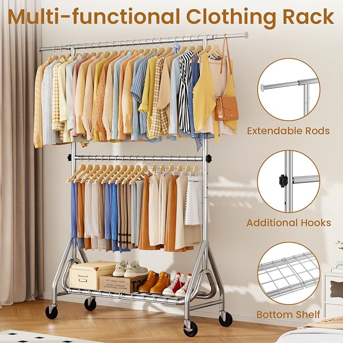 Double Rods Clothing Rack, Heavy Duty Clothes Rack - Image 3
