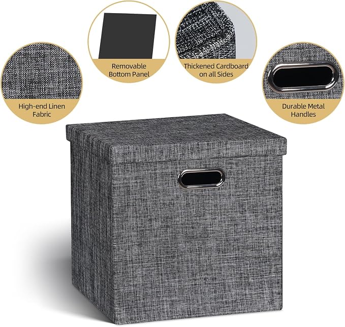 Posprica Storage Bins with Lids, 13×13×13 Foldable Storage Cube Baskets Boxes - Image 2
