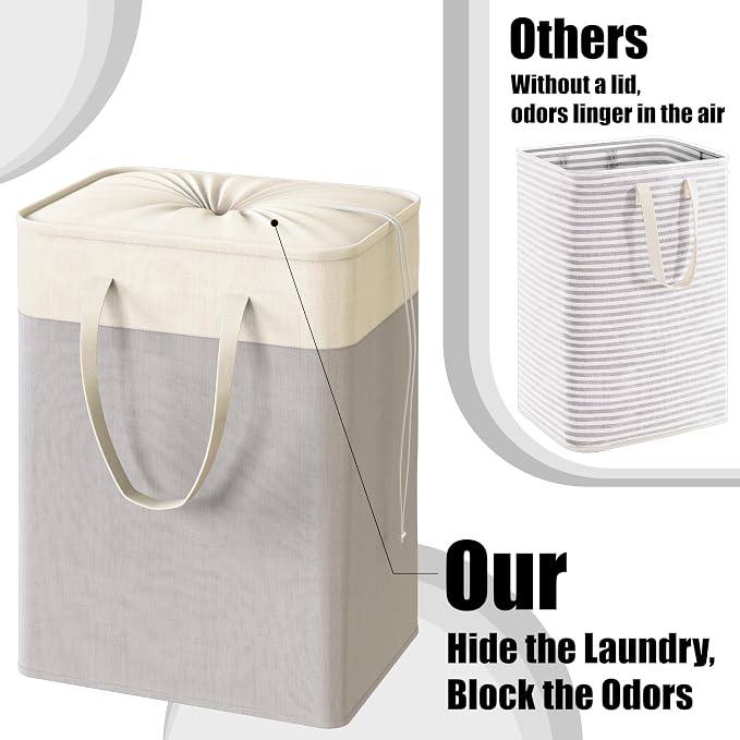 Simple Houseware 75L Collapsible Laundry Hamper, Rectangle Cotton Basket - Image 4